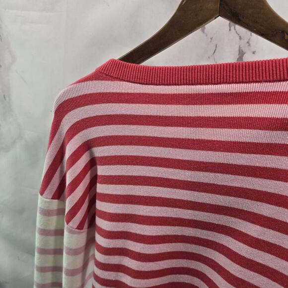 Anthropologie Sweater Women XS Pink White Striped Daily Crop Drop Shoulder - Picture 6 of 10